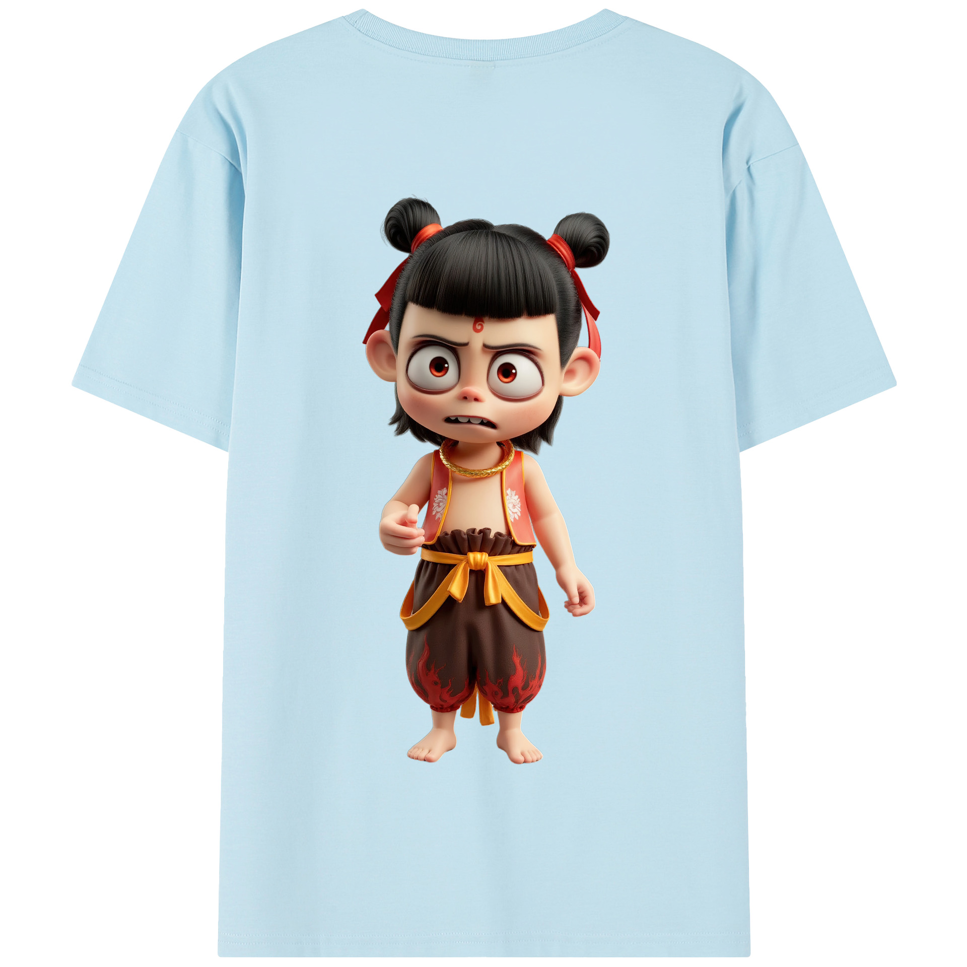 （画像用） Ne Zha 2 ナタ 魔童の大暴れ 綿100％半袖Tシャツ（背面プリント）